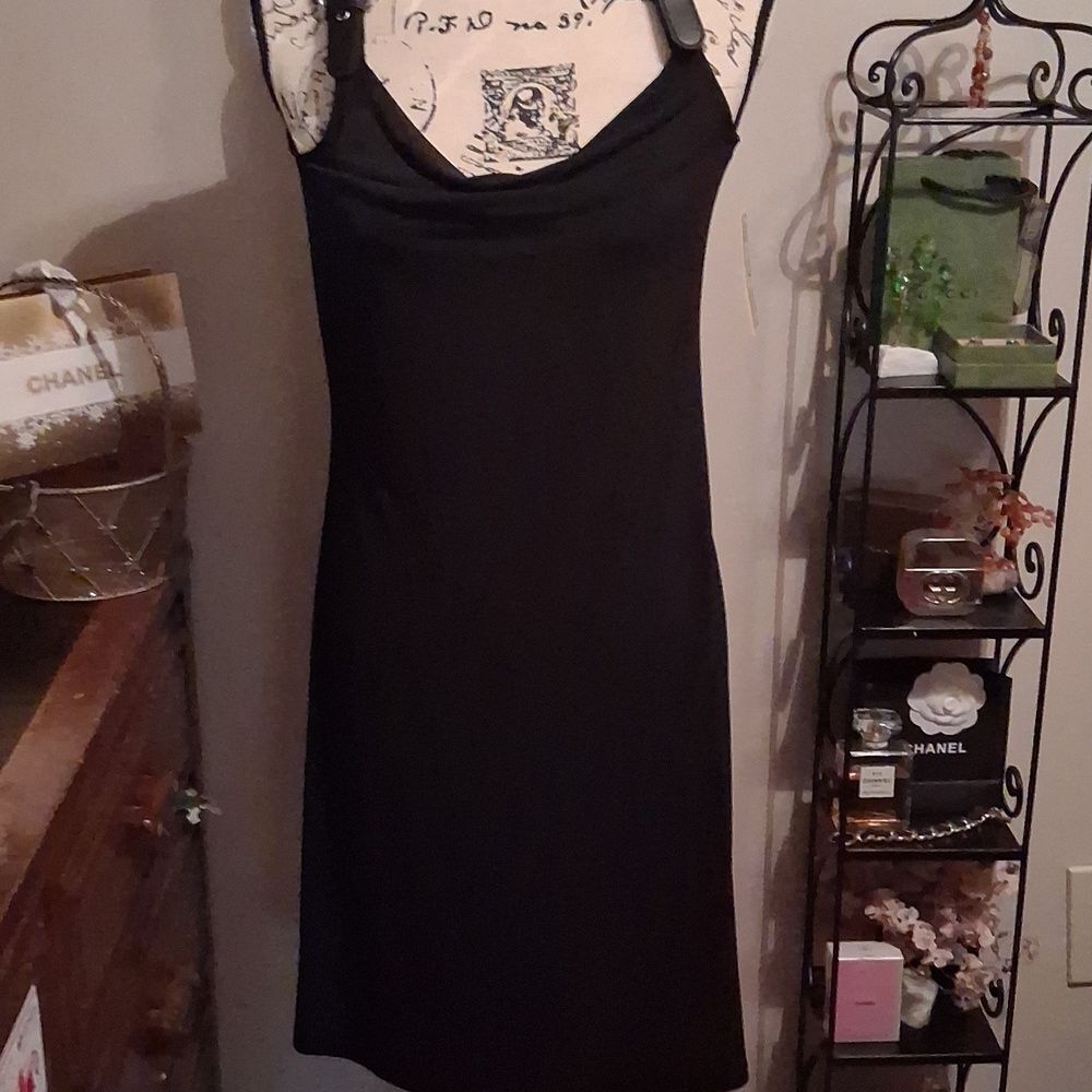 NWT Michael Kors Black Women's Midi Cowlneck Dress with Buckle Straps Size Small